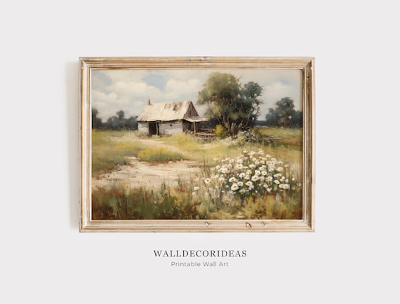 Rustic Old Barn Surrounded By Wildflower Meadow Painting Poster