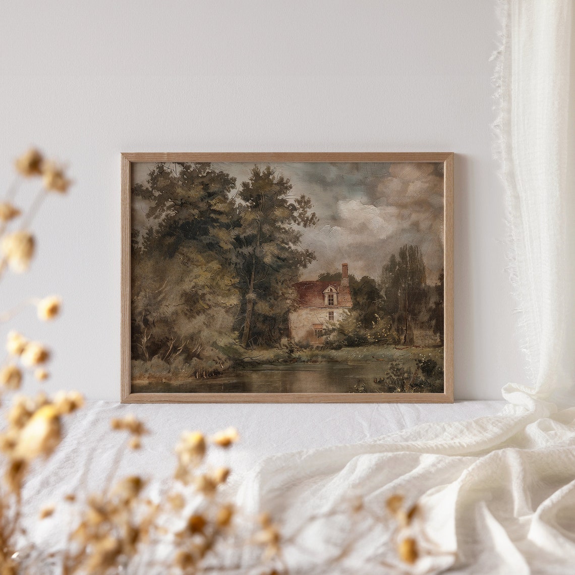 Cottage by the River Vintage Impressionist Riverside Landscape Poster - Image 3