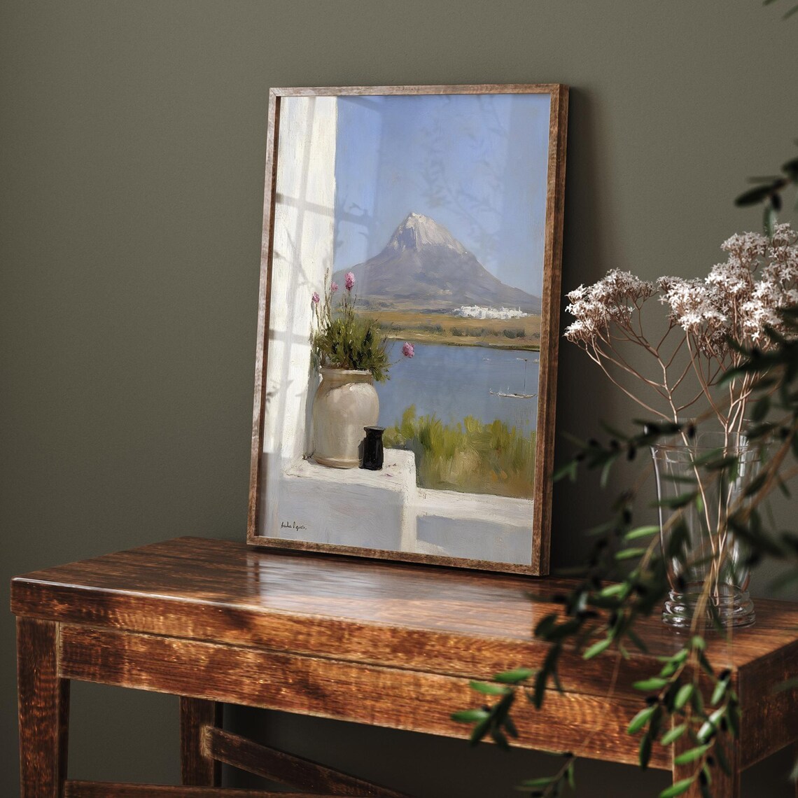 Mountain Lake Flowers Vase Village Spring Meadow Scenery Oil Poster - Image 6