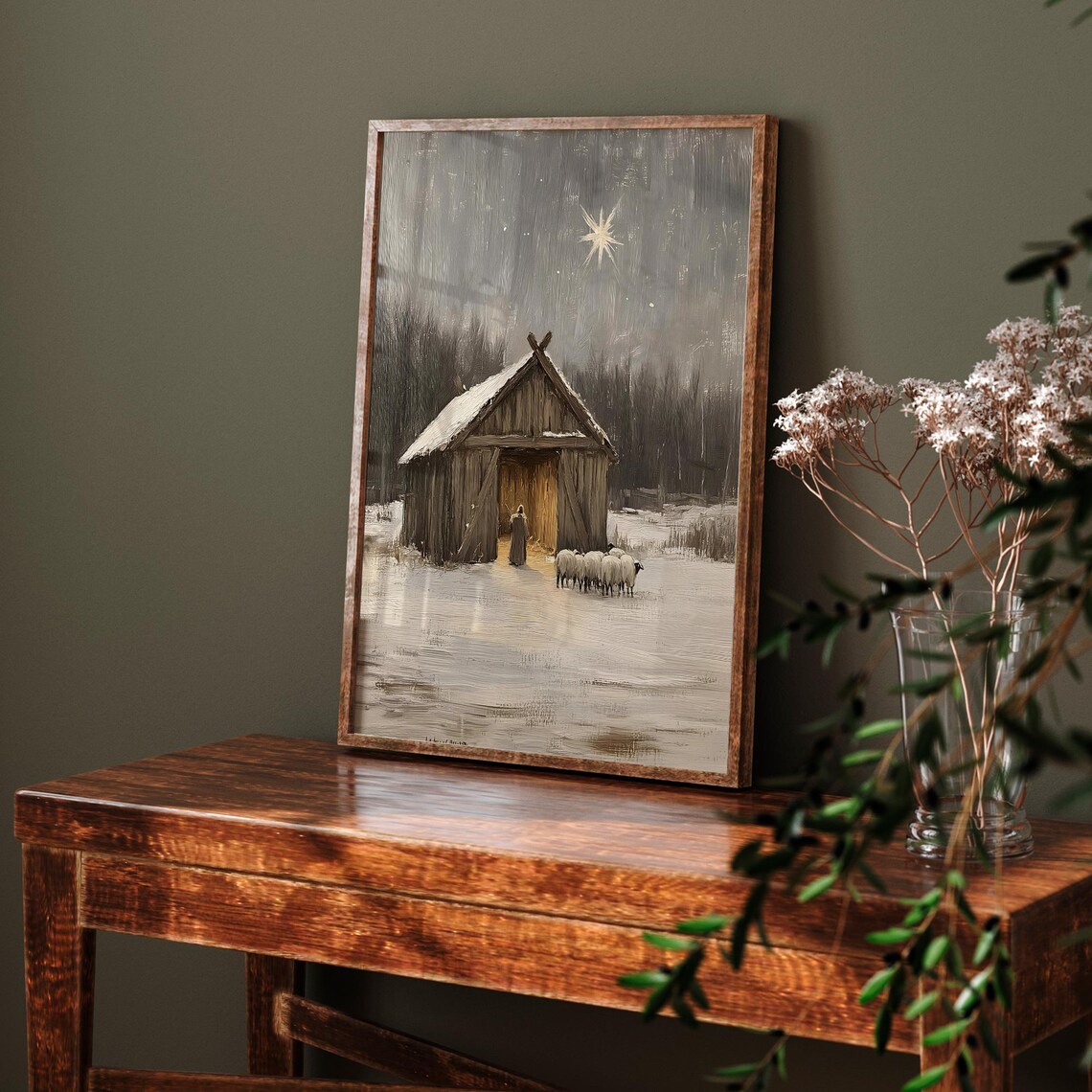 Vintage Rustic Nativity Scene, Winter Holiday Art Print - Image 7