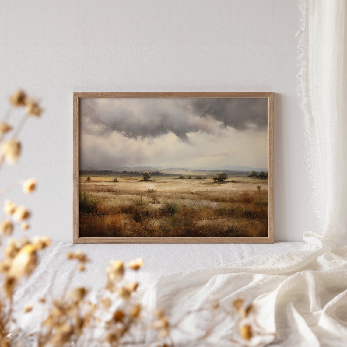 Wide Open Prairie Under Dramatic Storm Clouds Painting Poster - Image 4
