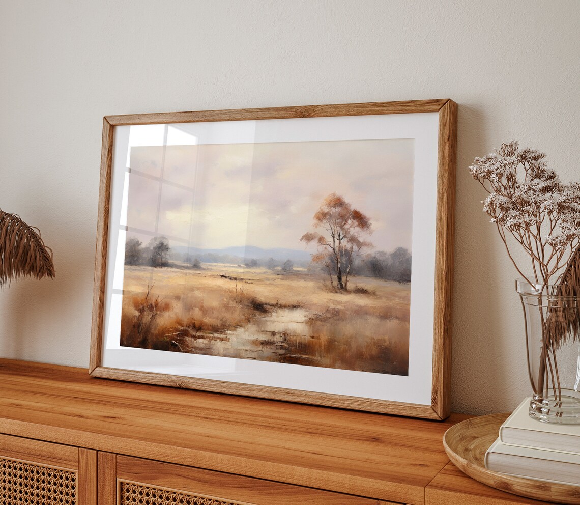 Fall Landscape Vintage Painting, Farmhouse Decor - Image 2