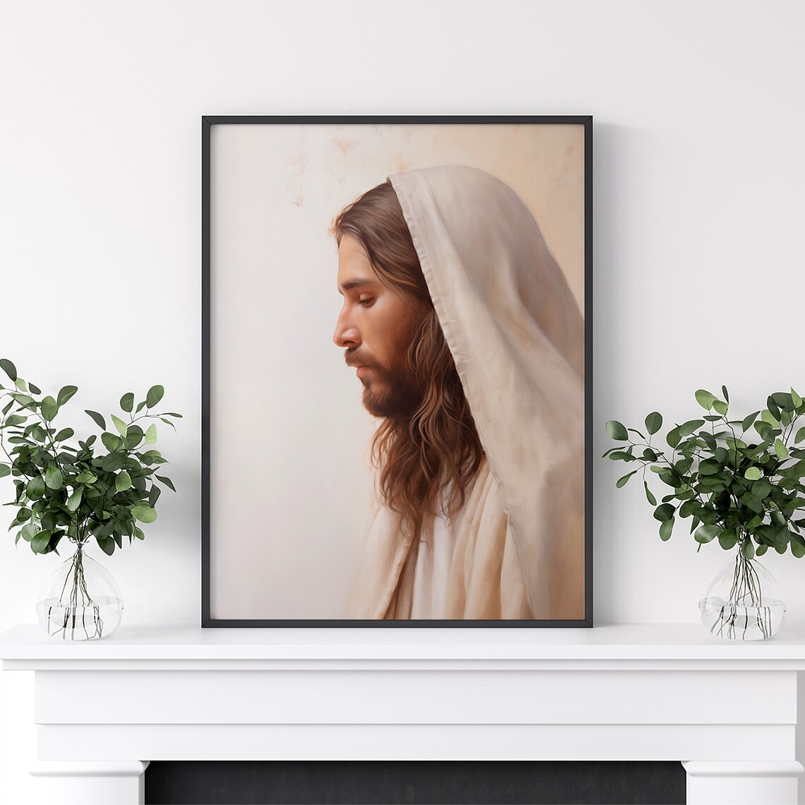 Jesus Christ Portrait In Soft Ivory Tones Serene Christian Religious Poster - Image 7