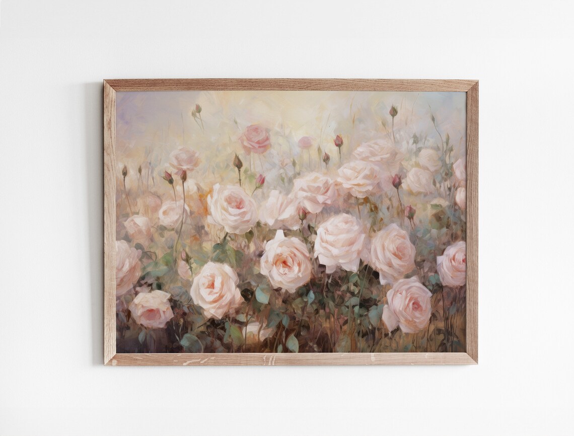 Roses Field Painting Vintage Floral Art Print - Image 3