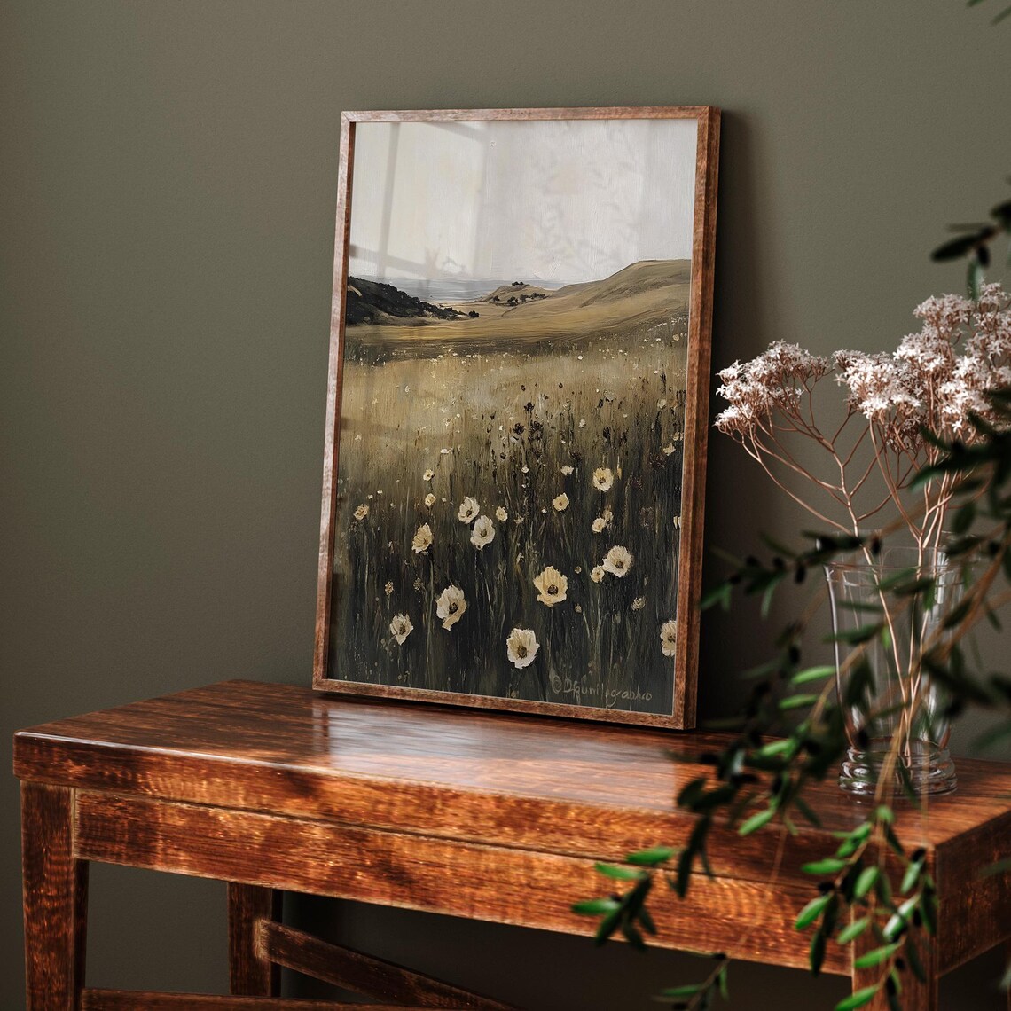 Golden Wildflower Meadow At Dusk Vintage Coastal Field Painting Poster - Image 6