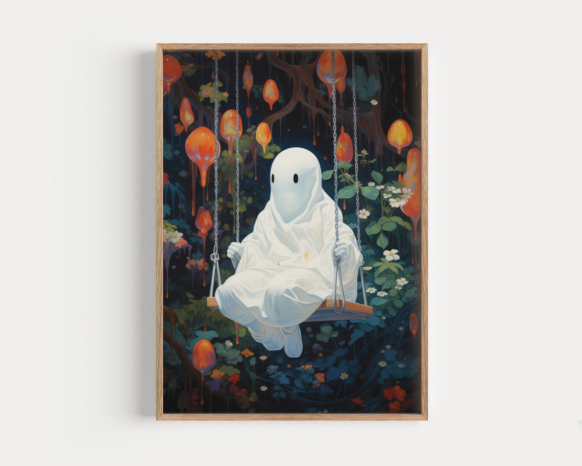 Lonely Ghost On A Swing In An Enchanted Garden Halloween Poster - Image 2