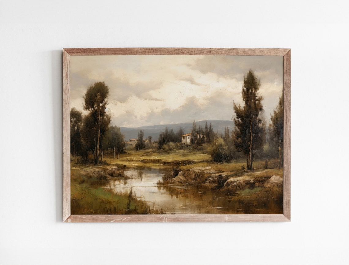 Tranquil Countryside Pond With Poplar Trees And Cottage Poster - Image 3