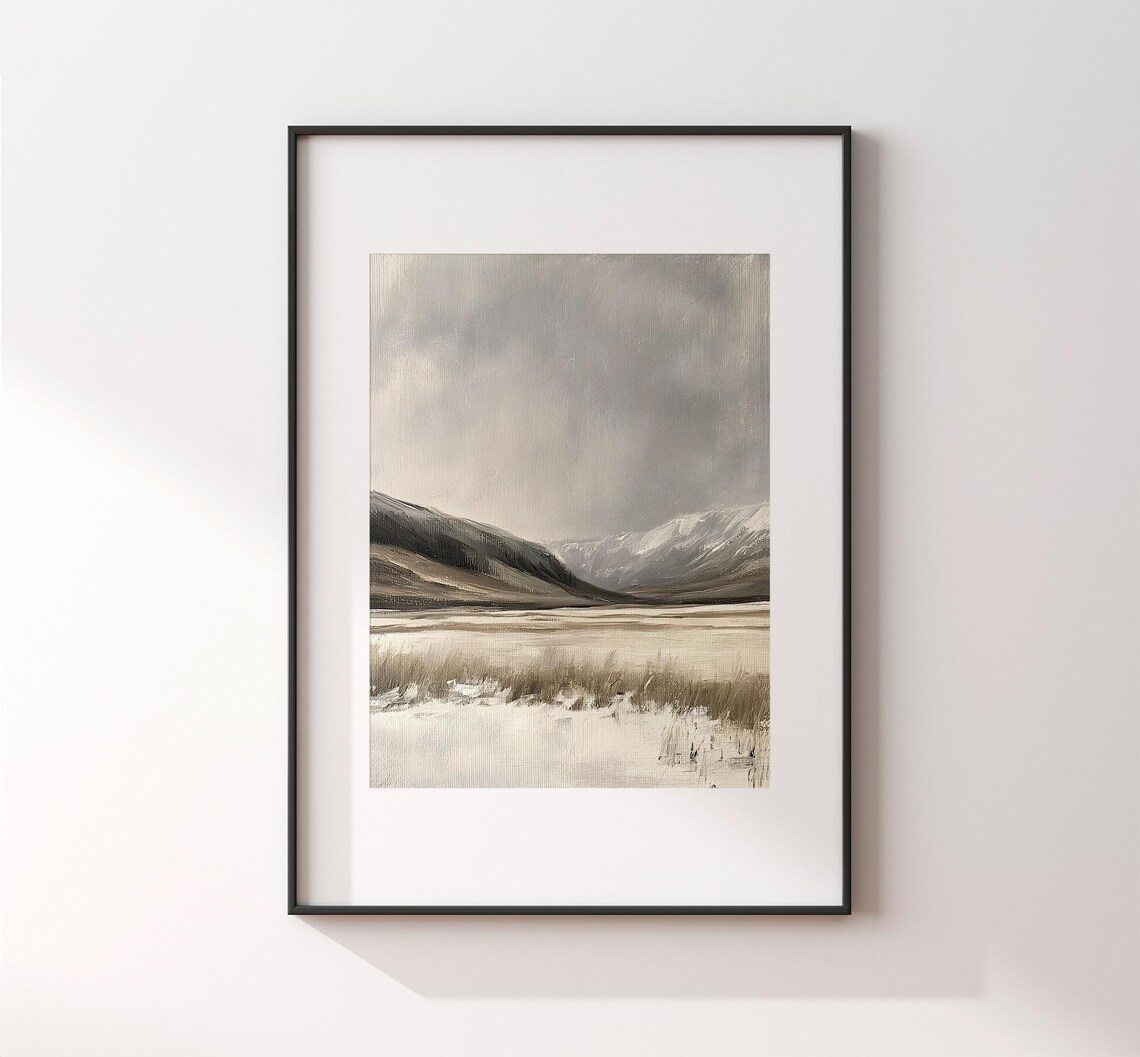 Muted Gray Winter Mountains Over Frozen Lake Abstract Tonal Landscape Poster - Image 2