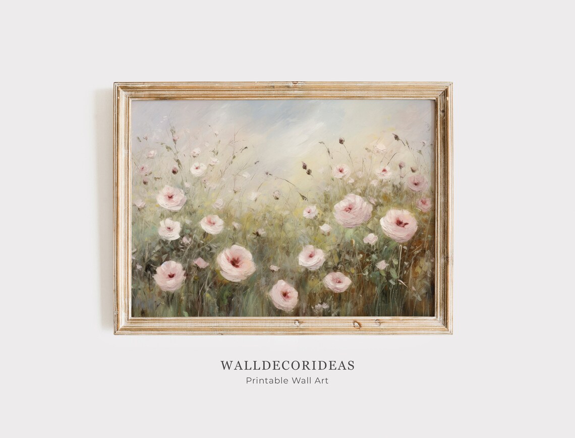 Pink Wild Roses In A Sunny Spring Flower Meadow Painting Poster