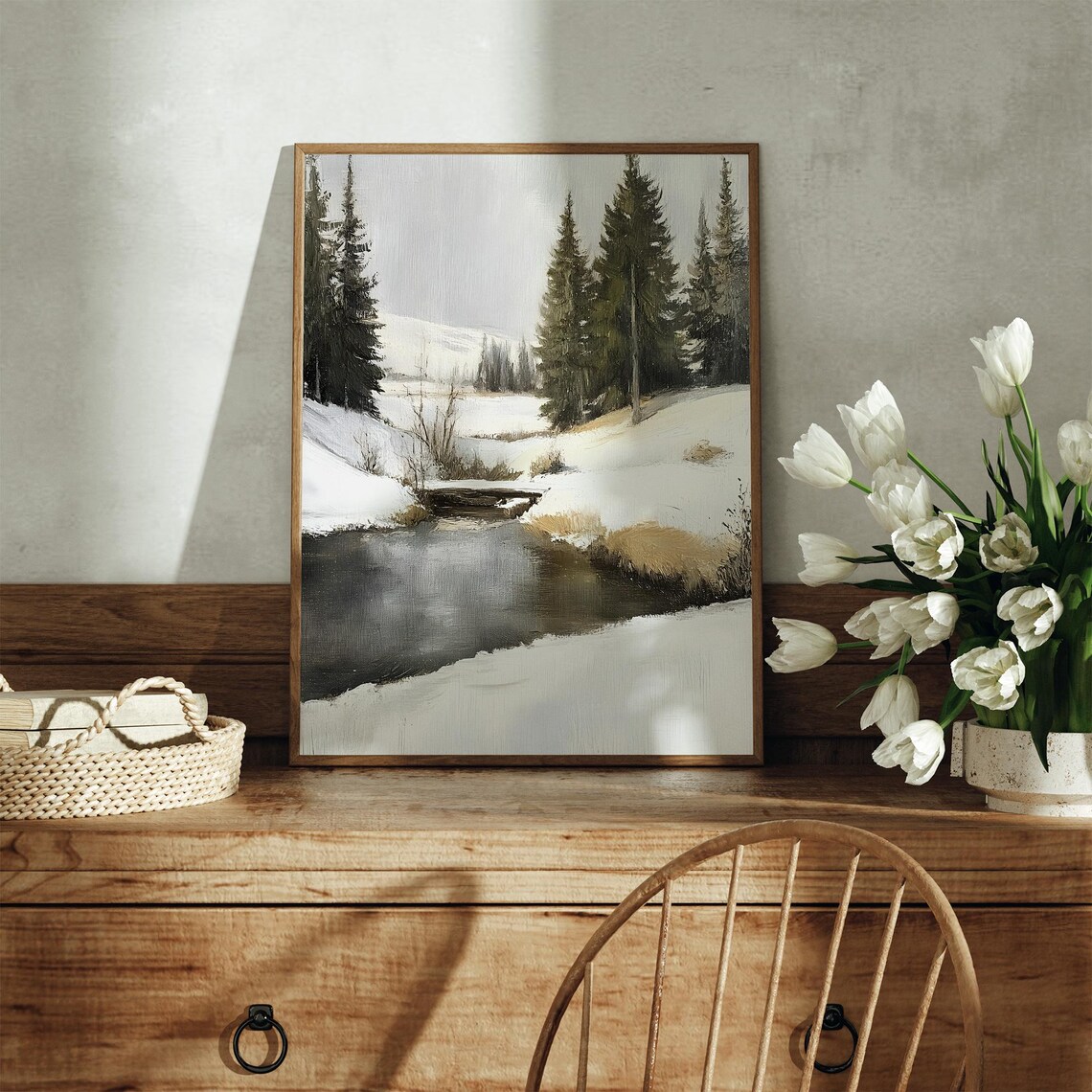 Vintage Winter Landscape, Snowy Forest Reflection - Image 7