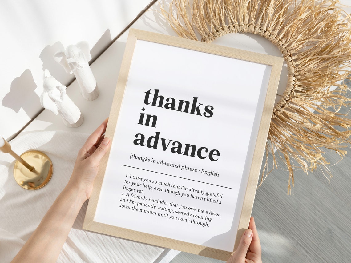 Thanks in Advance Funny Office Definition Minimalist Black White Print - Image 4