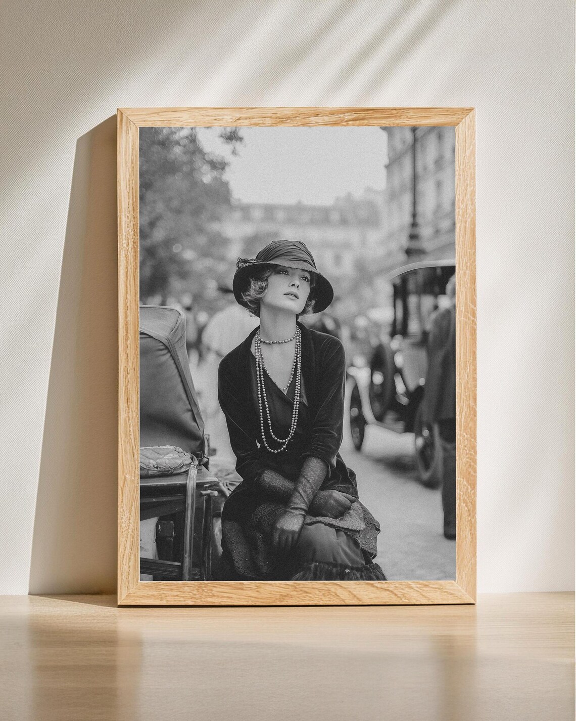 Elegant 1920s Woman in Cloche Hat and Pearls Vintage Photo Art Poster