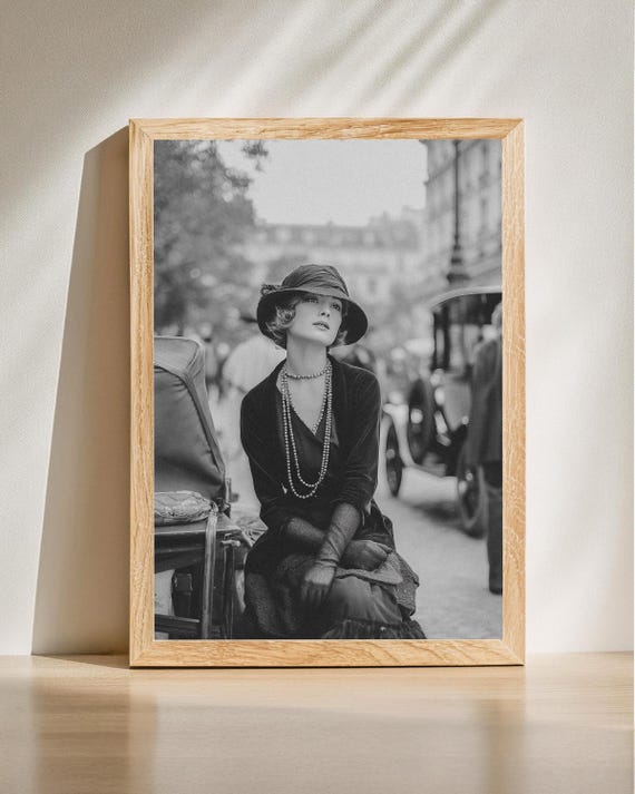 Elegant Flapper Girl Portrait Vintage Black White 1920s Style Fashion Art Glamorous Home Decor