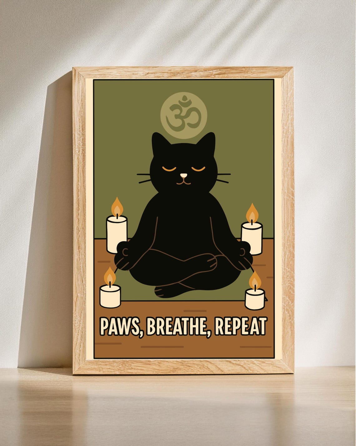 Paws Breathe Repeat Cat Yoga Print Funny Meditation Wall Art Zen Black Poster Mindfulness Decor