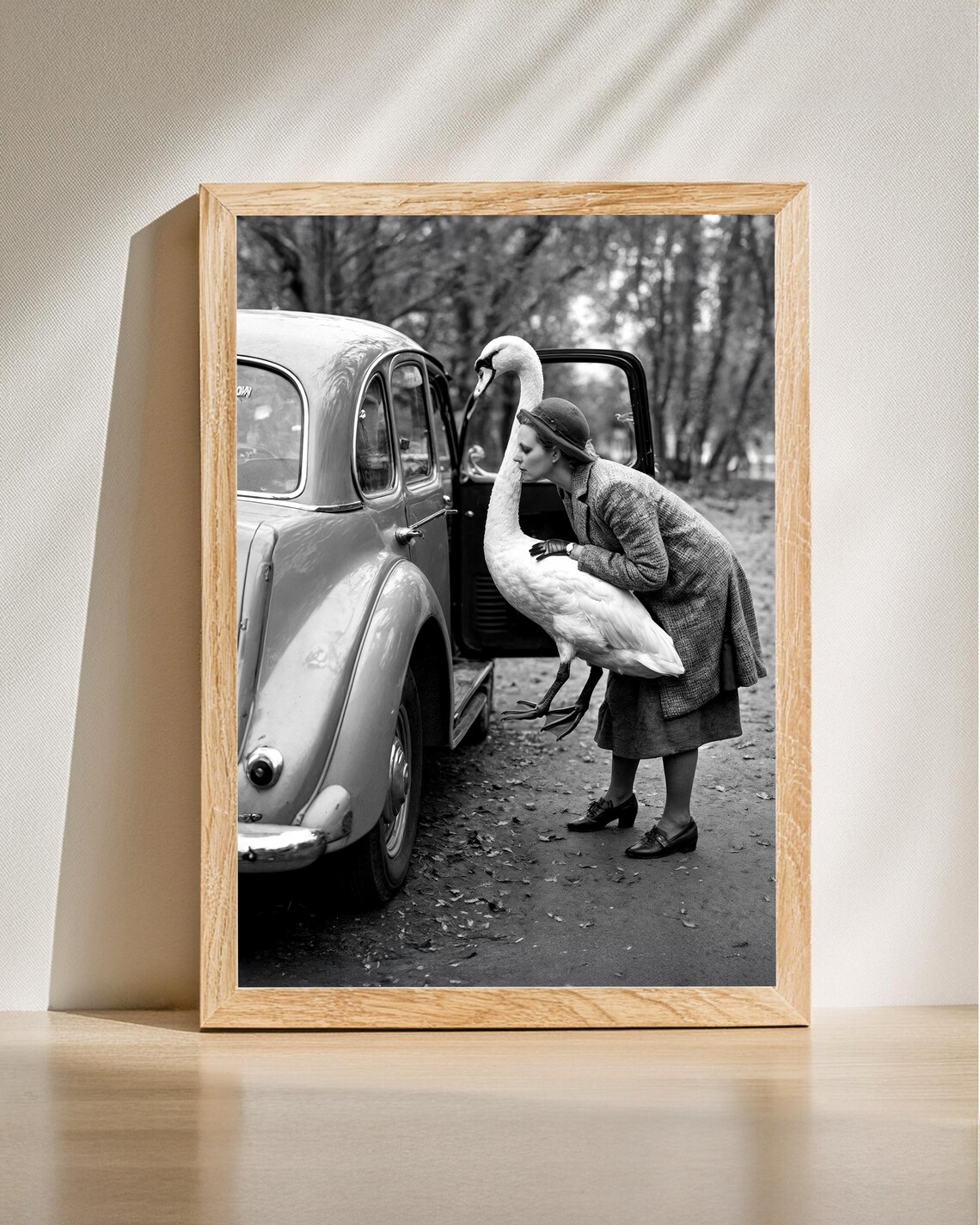 Woman Kissing Swan Vintage Black And White Surreal Photo Poster