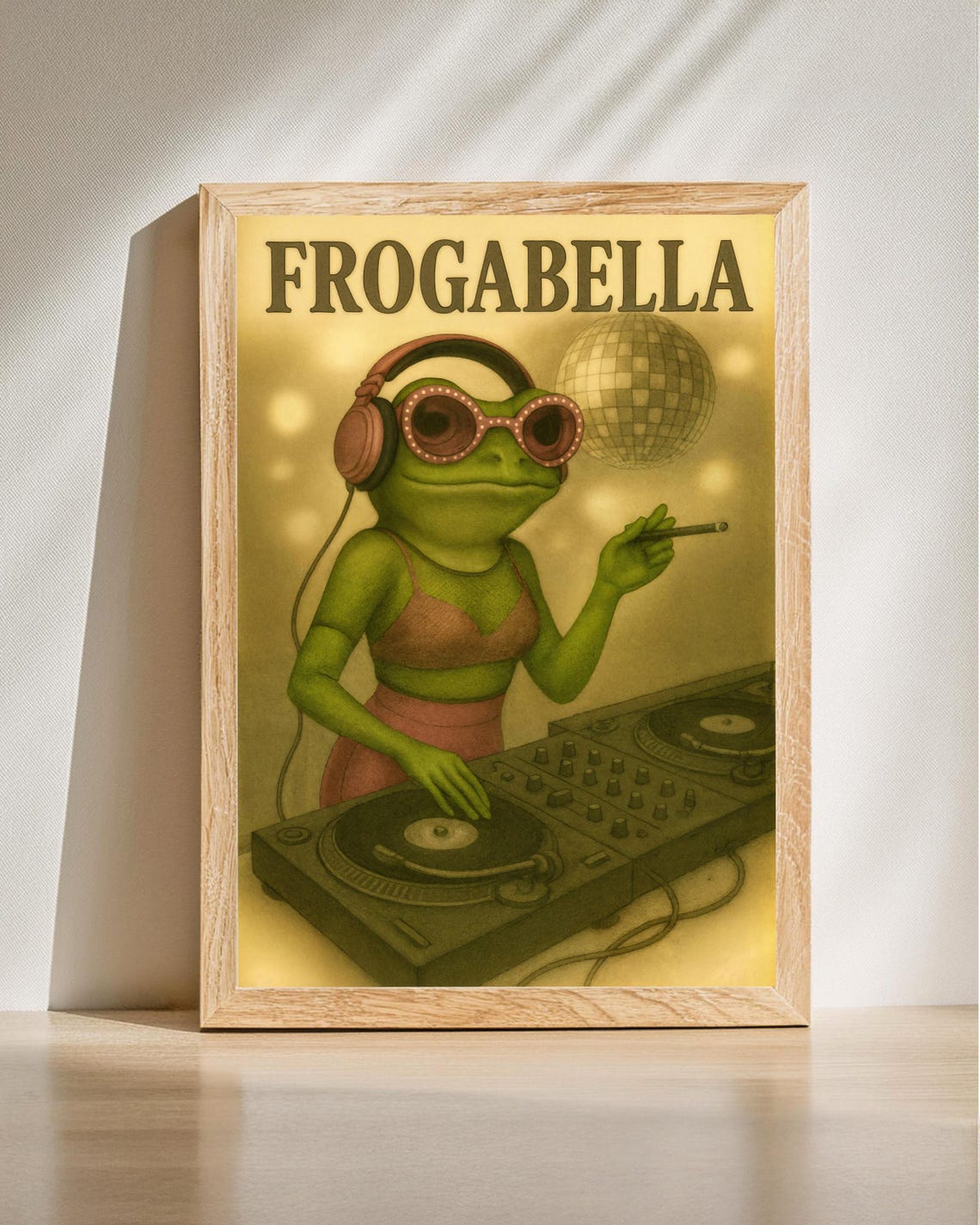 Frogabella Disco DJ Frog Turntable Party Vintage Style Poster
