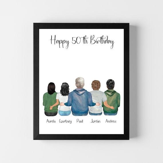 Happy 50th Birthday Family Names Personalized Gift Art Print