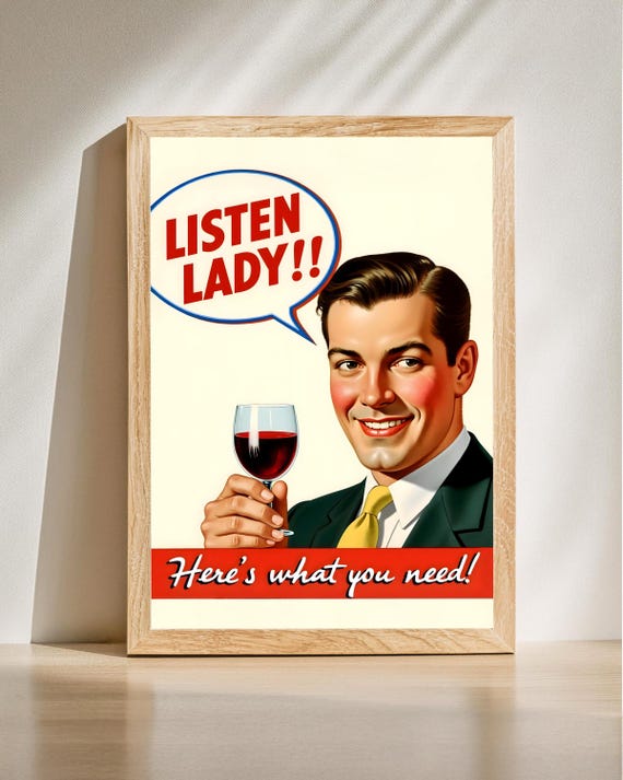 Retro Wine Poster Wall Art Lover Decor Midcentury Modern Prints Bar Sign Illustration