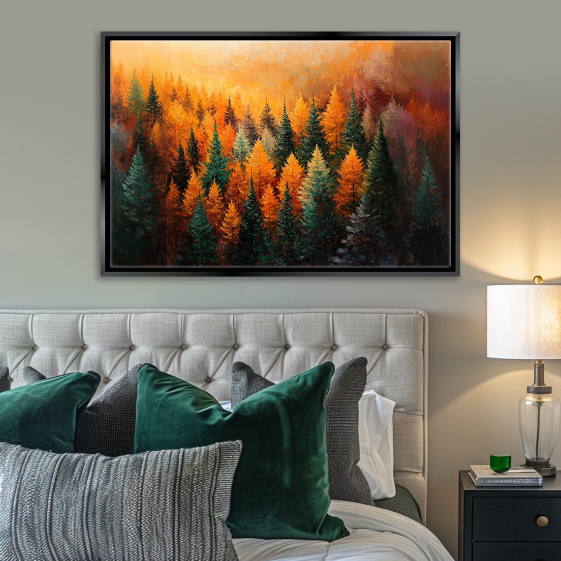 Fall Forest Art Print, Vibrant Orange And Green
