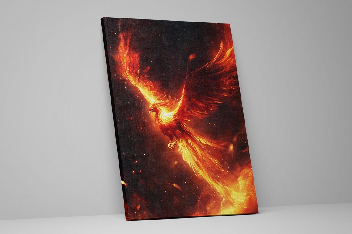 Fiery Phoenix Rising From Flames Mythical Bird Fantasy Wall Art Poster - Image 2