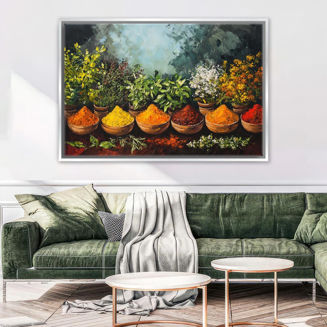 Vibrant Spices Bowls Boho Kitchen Colorful Herbs Still Life Poster - Image 3