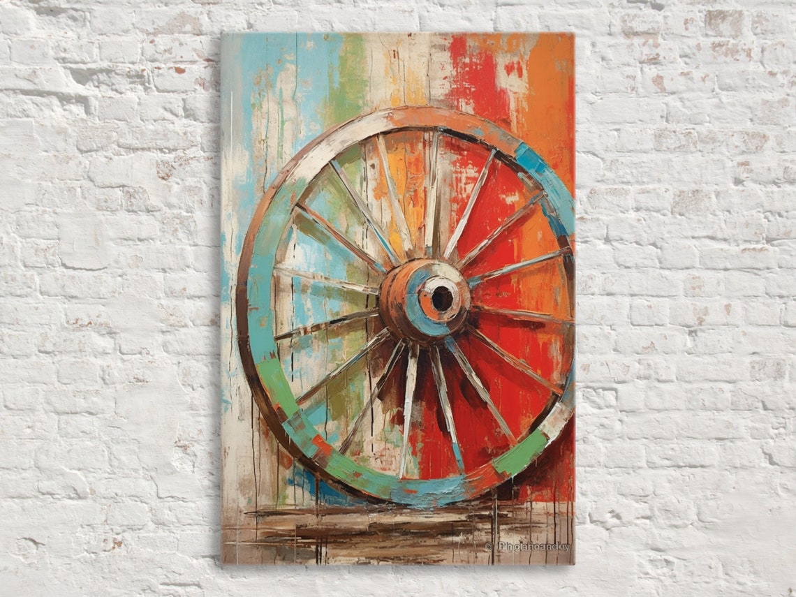 Rustic Elegance Wagon Wheel Wall Art Giclee Print On Gallery Wrapped Artist Ready To Hang Available In Extra Large Sizes