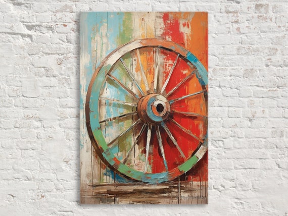 Rustic Elegance Wagon Wheel Wall Art Giclee Print On Gallery Wrapped Artist Ready To Hang Available In Extra Large Sizes