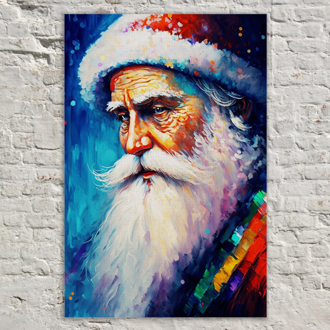 Santa Claus Portrait White Beard Festive Teal Blue Christmas Poster - Image 5