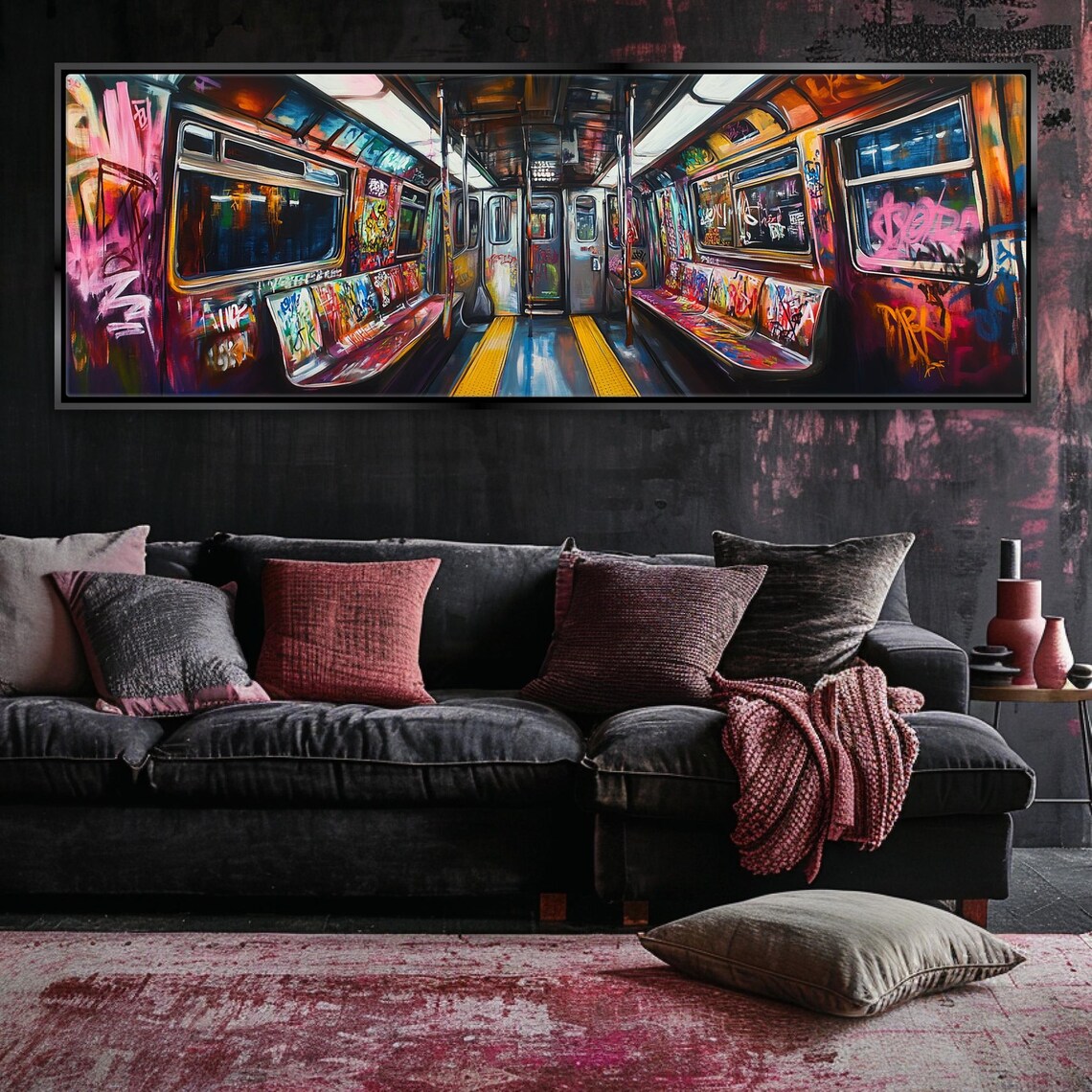 Subway Train Graffiti Scene, Panoramic Art Print - Image 5