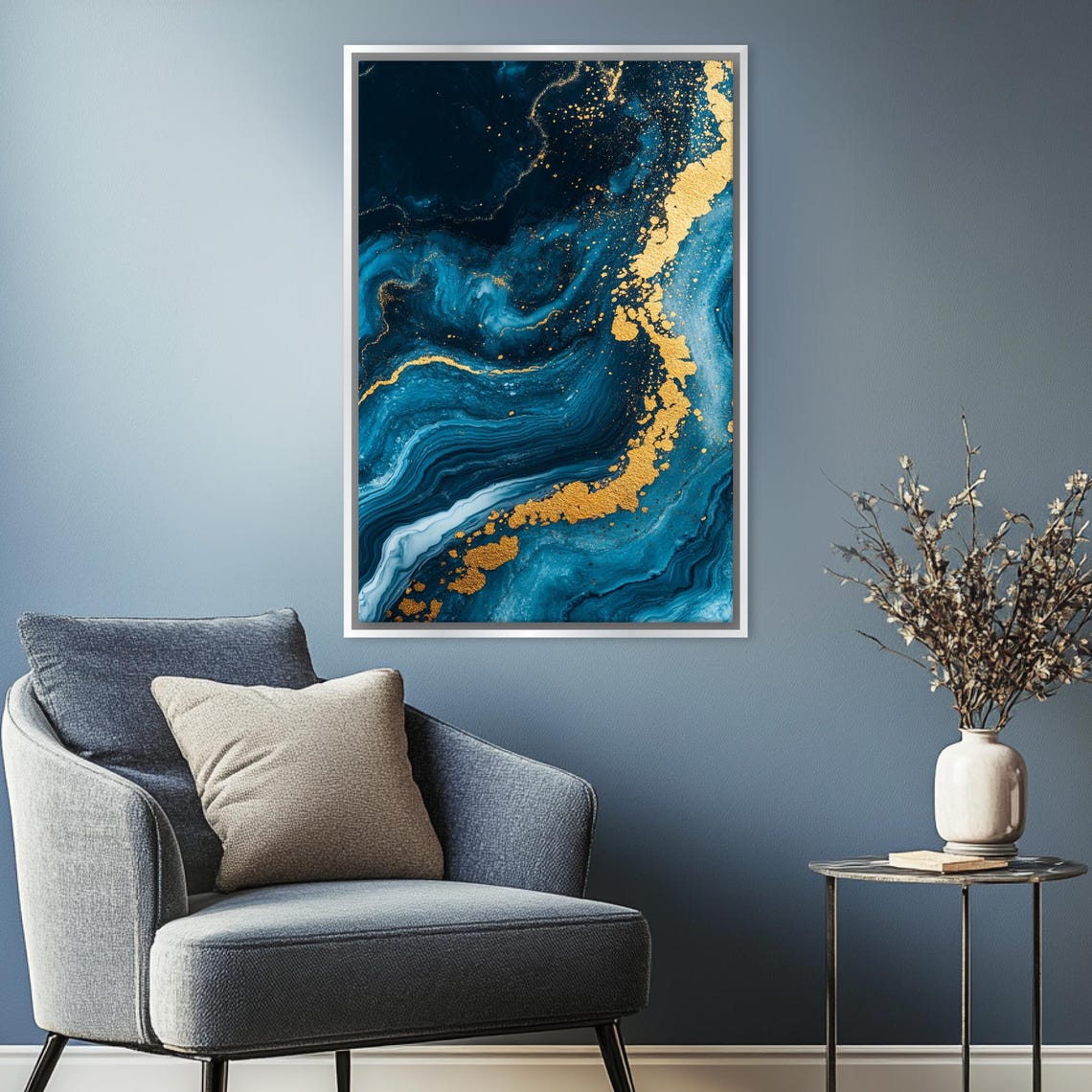 Abstract Blue And Gold Marble Fluid Art Elegant Modern Wall Art Poster - Image 5