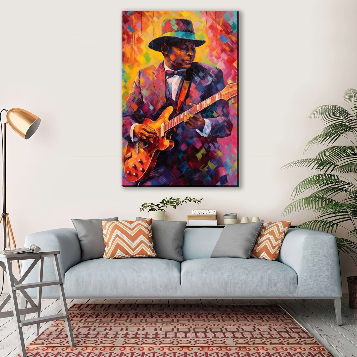Jazz Guitarist Pop Art Musician Painting Colorful Music Room Decor Large Wall Art Print - Image 2