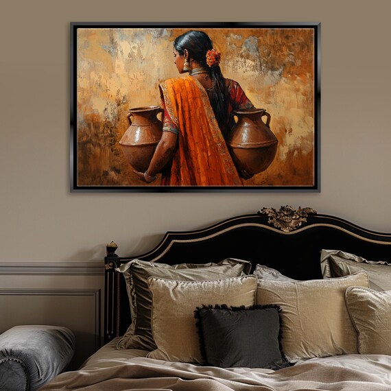 Traditional Indian Woman Carrying Pots Art Print