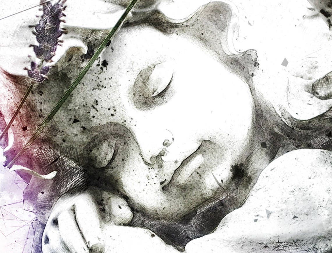 Sleeping Angel Cherub Statue Lavender Watercolor Spiritual Art Print - Image 3