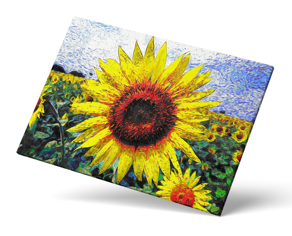 Sunflower Nature Flower Art Print, Sun Painting