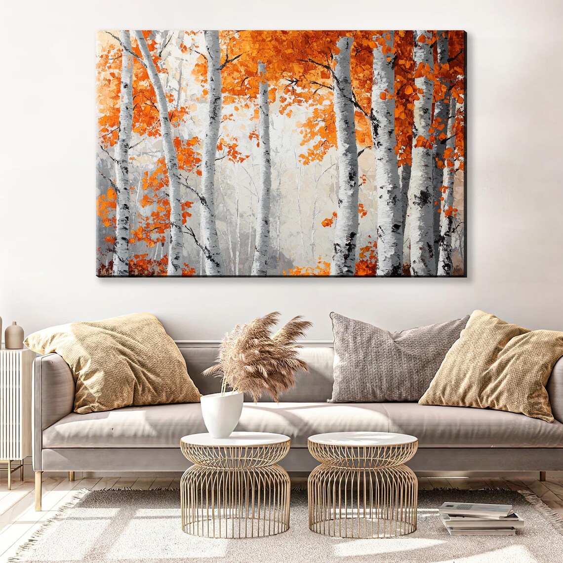 Serene Fall Birch Trees Print Orange And White Framed Or Unframed Gallery Wrapped Gicle Ready To Hang Extra Large Wall Art - Image 4