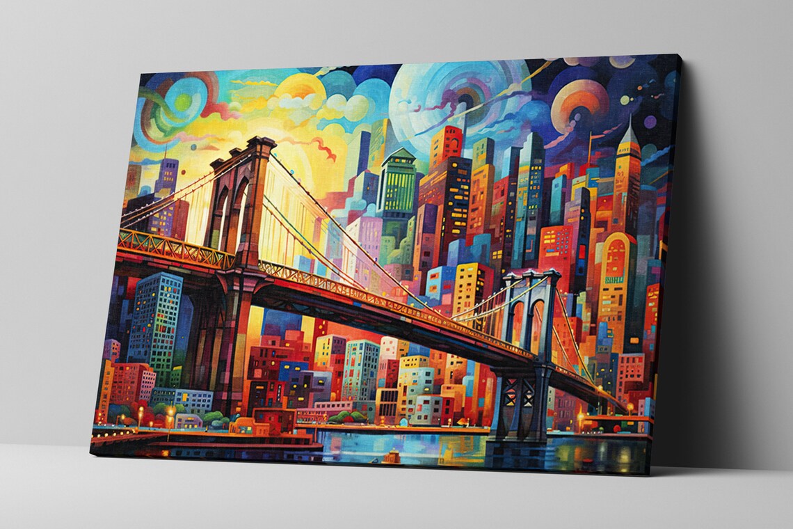 Brooklyn Bridge Art Deco Travel Poster, New York - Image 4