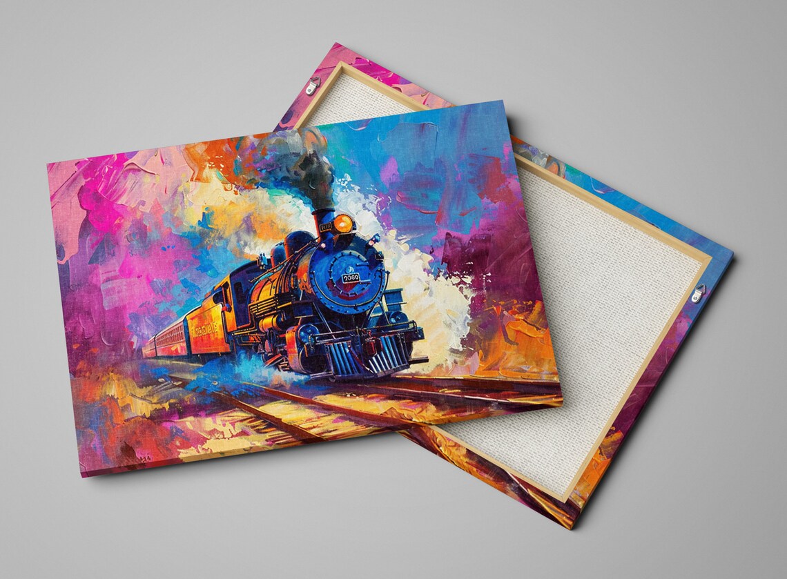 Pop Art Blue Steam Locomotive 2080 Head On Colorful Rail Poster - Image 4