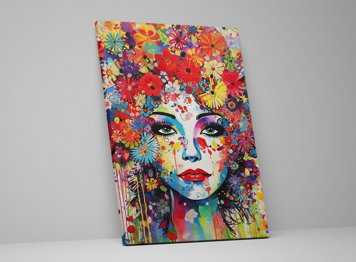 Woman Face Colorful Flower Bloom Pop Art Feminine Wall Poster - Image 5