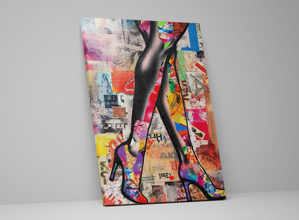 Womans Legs In Heels Modern Collage Print Mixed Medium Fashion Art Extra Large Wall Art Available In All Sizes - Image 5