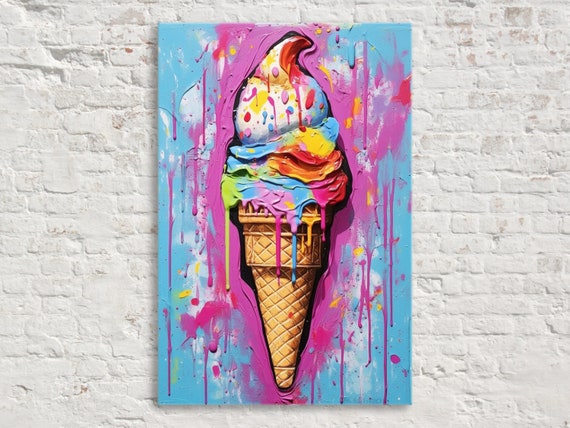 Pop Culture Delight Ice Cream Cone Pop Art Giclee Print On Gallery Wrapped Artist Ready To Hang Available In Extra Large Sizes