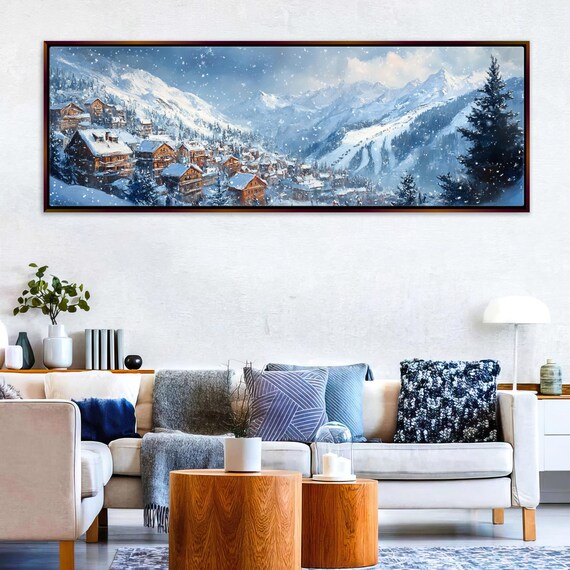 Scenic Mountain Ski Resort Wall Panoramic Framed Unframed Long Horizontal Gallery Wrapped Ready To Hang Extra Large Wall Art