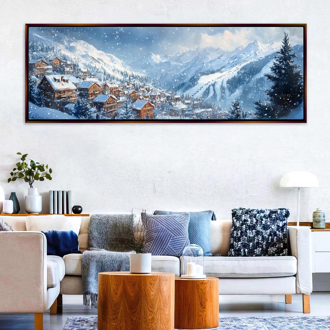 Scenic Mountain Ski Resort Wall Panoramic Framed Unframed Long Horizontal Gallery Wrapped Ready To Hang Extra Large Wall Art