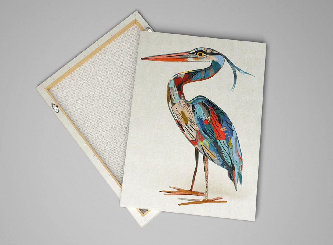 Abstract Collage Blue Heron Minimalist White Background Bird Poster - Image 4