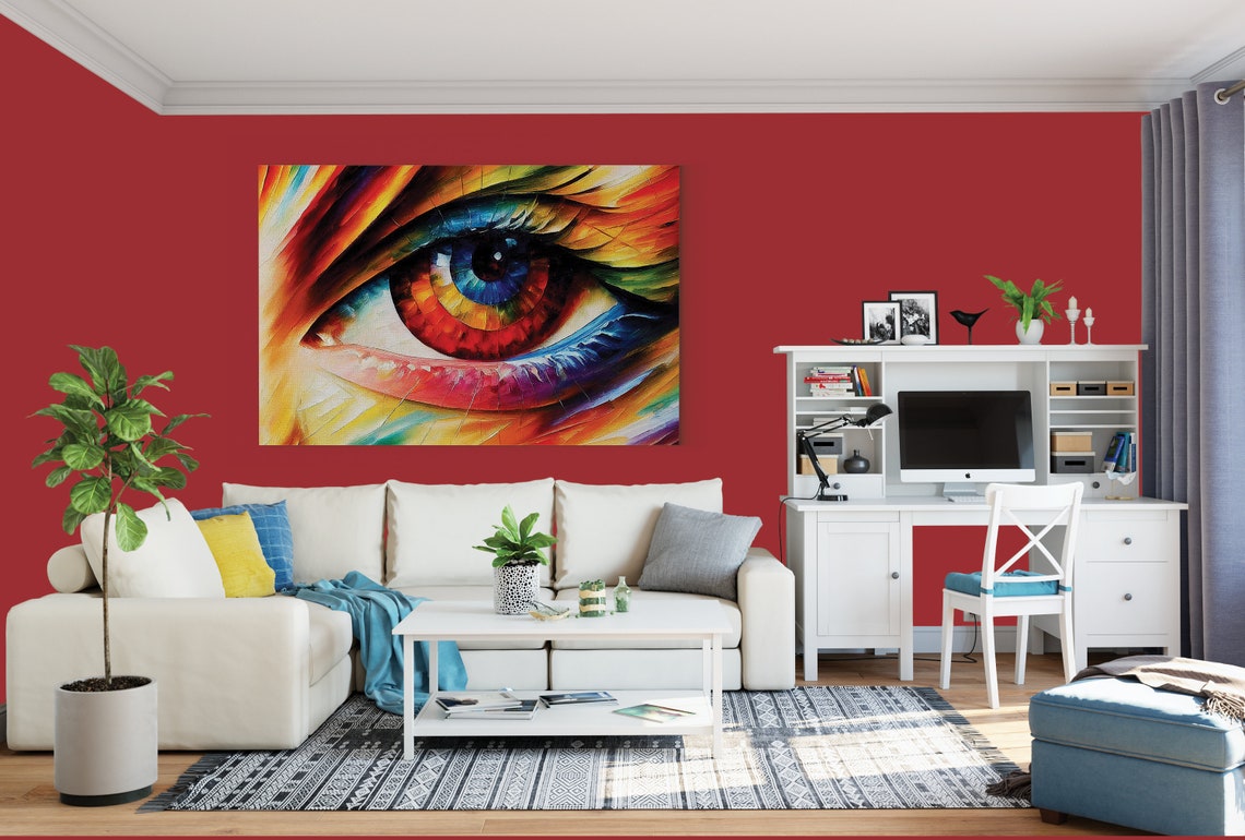 Colorful Eye Close Up Fiery Iris Impasto Abstract Face Art Poster - Image 3