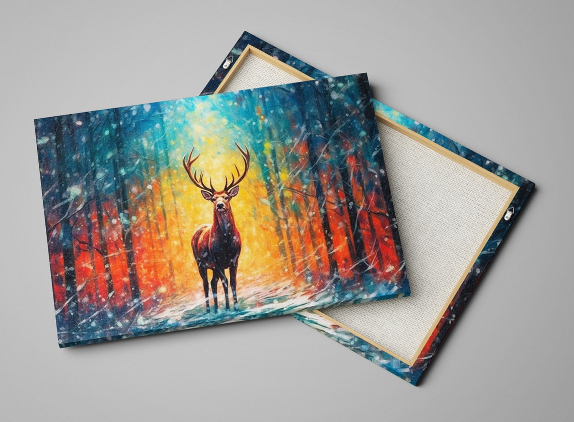 Noble Stag Glowing Winter Forest Snowy Night Ethereal Animal Art Print - Image 5