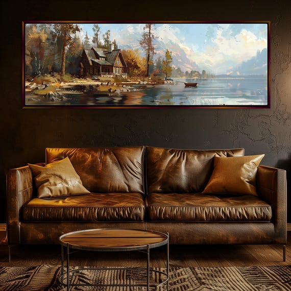 Panoramic Lakehouse Wall Art Print Framed Or Unframed Long Horizontal Gallery Wrapped Gicle Ready To Hang Extra Large Wall Art