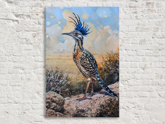 Desert Roadrunner Painting Southwest Style Gicle Print On Gallery Wrapped Artist Ready To Hang Available In Extra Large Sizes