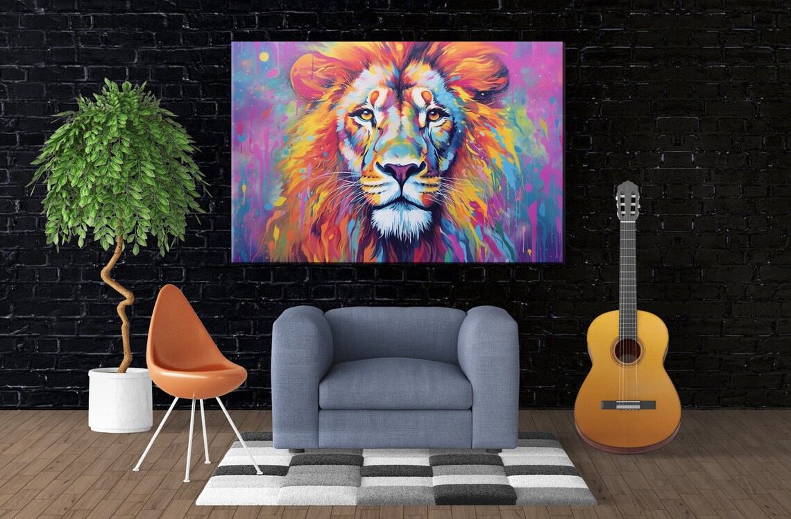 Rainbow Splash Lion Portrait Colorful Wildlife Pop Art Poster - Image 3