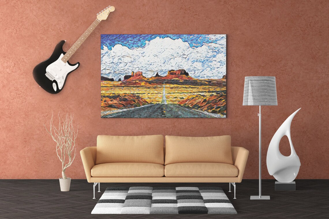 Desert Road Monument Valley Red Buttes Blue Sky Impressionist Poster - Image 5