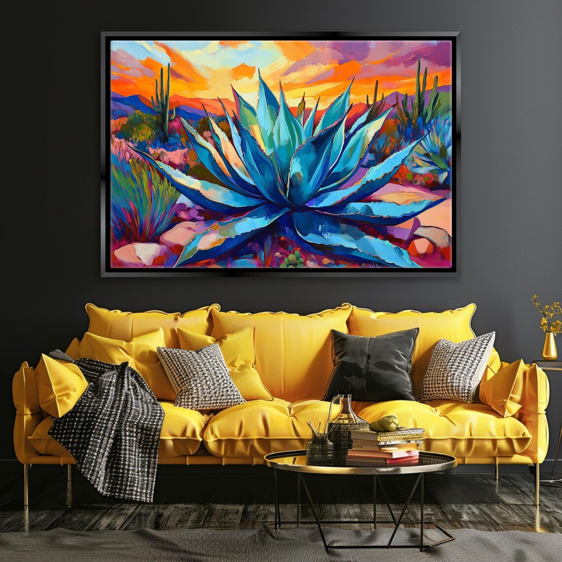 Blue Agave Cactus Desert Landscape Scene Art Print